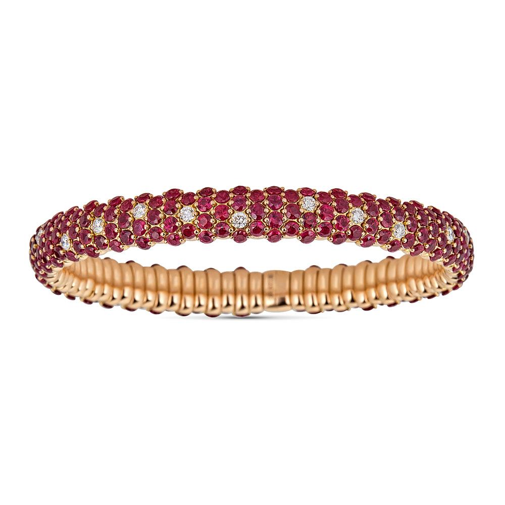 Rose Gold Stretch Bracelet with Diamonds and Rubies