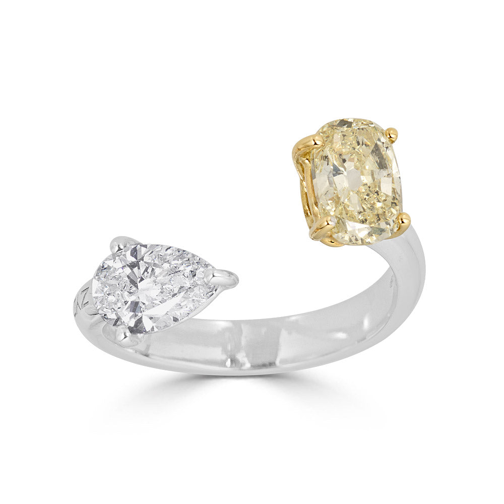 White and Yellow Gold Ring with White and Yellow Fancy Cut Diamonds