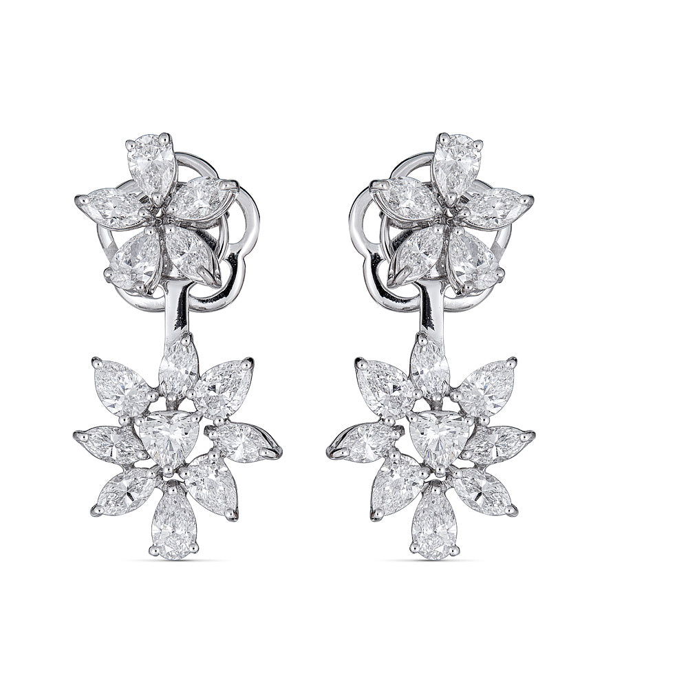 White Gold Drop Earrings with Fancy Cut Diamonds