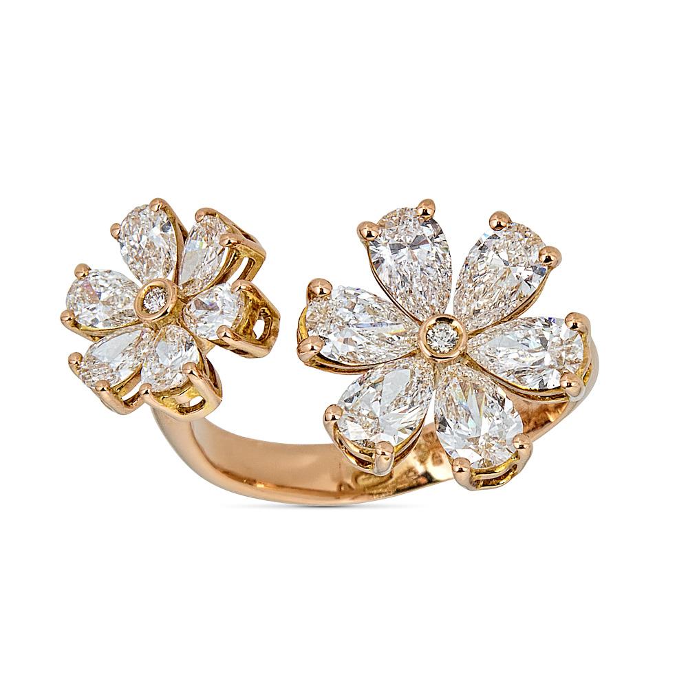 Rose Gold Flower Ring with Pear and Round Diamonds