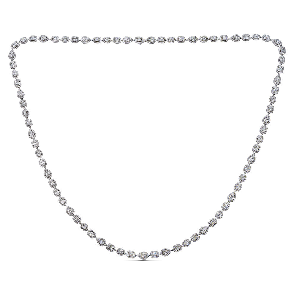 White Gold Extra Long Necklace with Round and Fancy Cut Diamonds Illusion Set