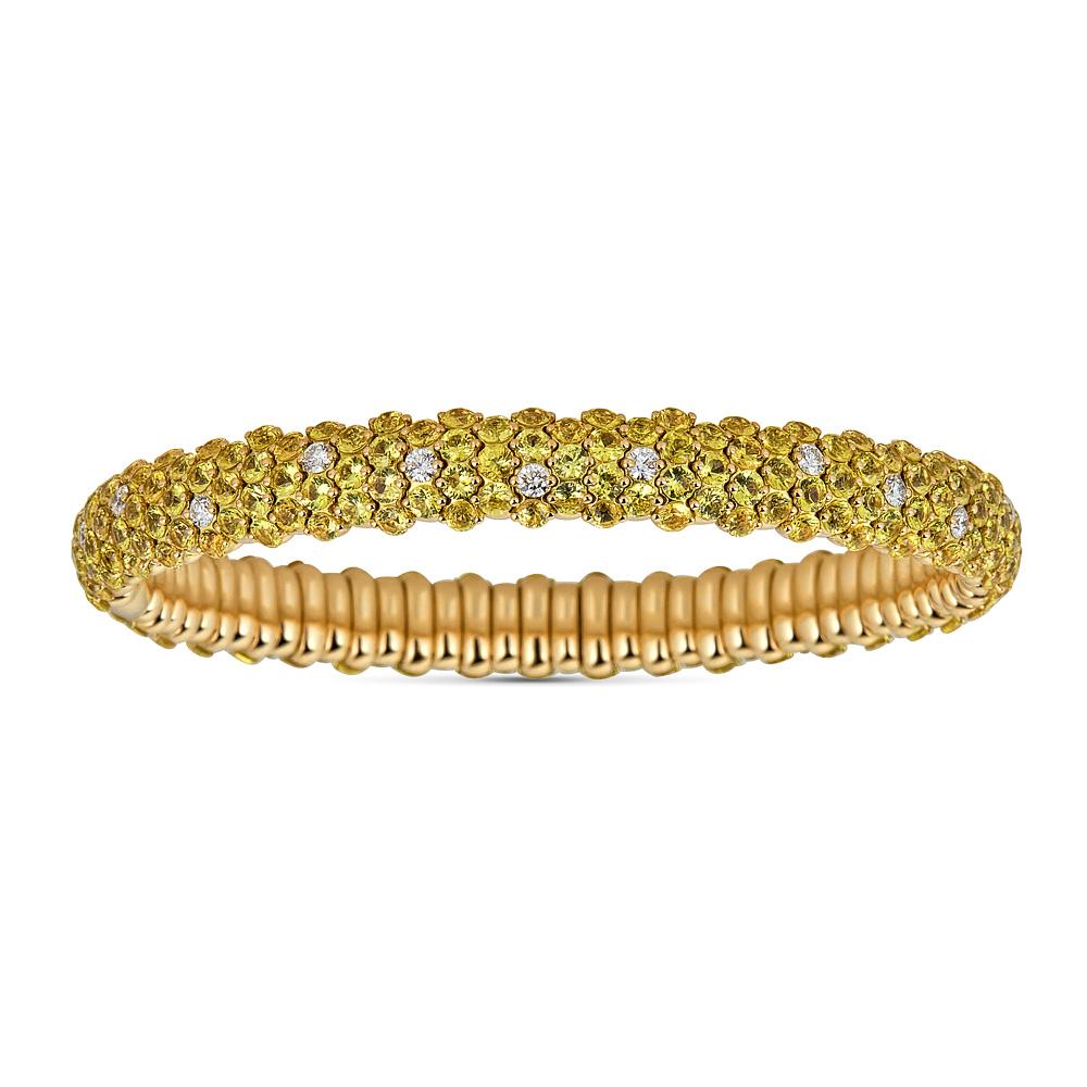 Yellow Gold Stretch Bracelet with Diamonds and Yellow Sapphires