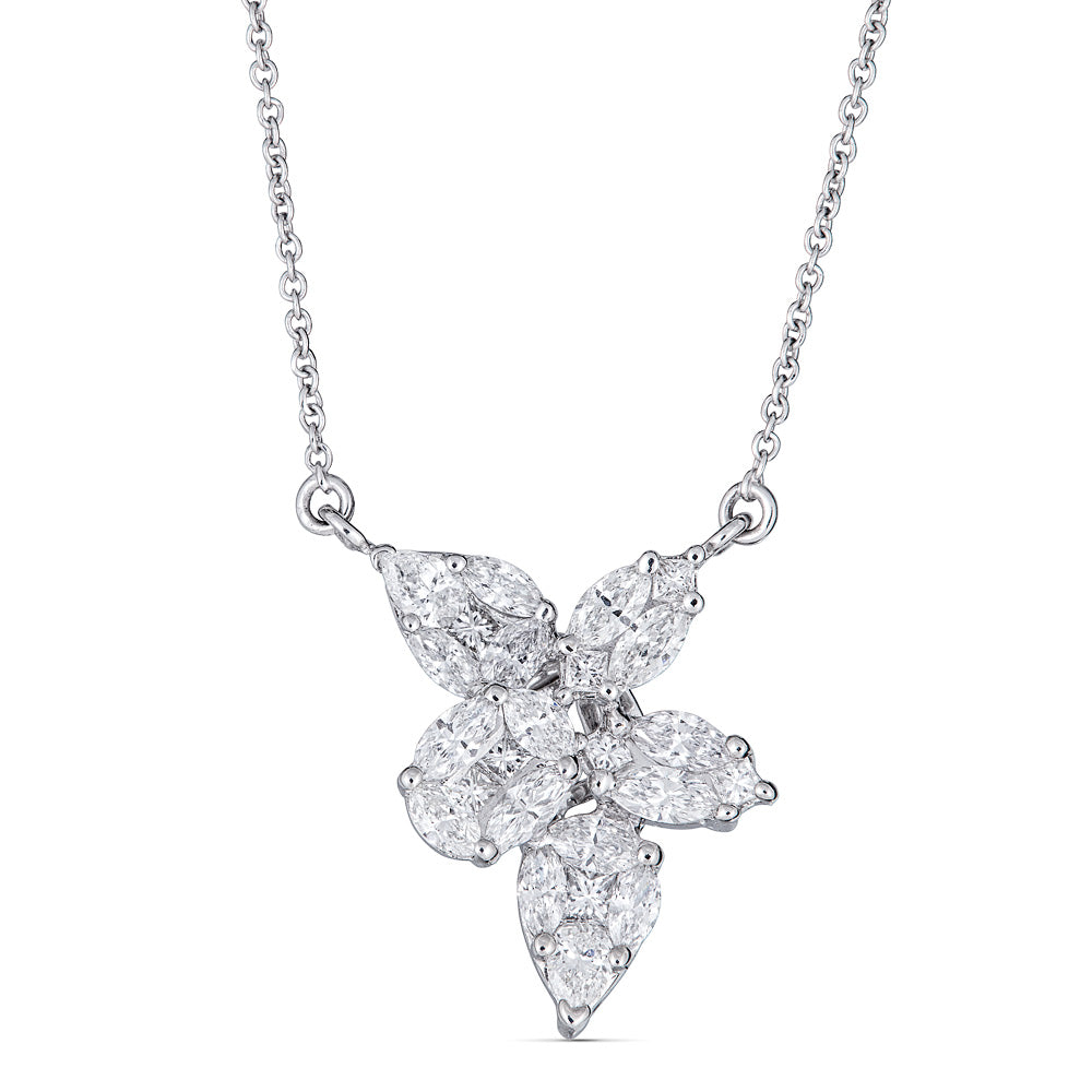 White Gold Pendant with Fancy Cut Diamonds Illusion Set