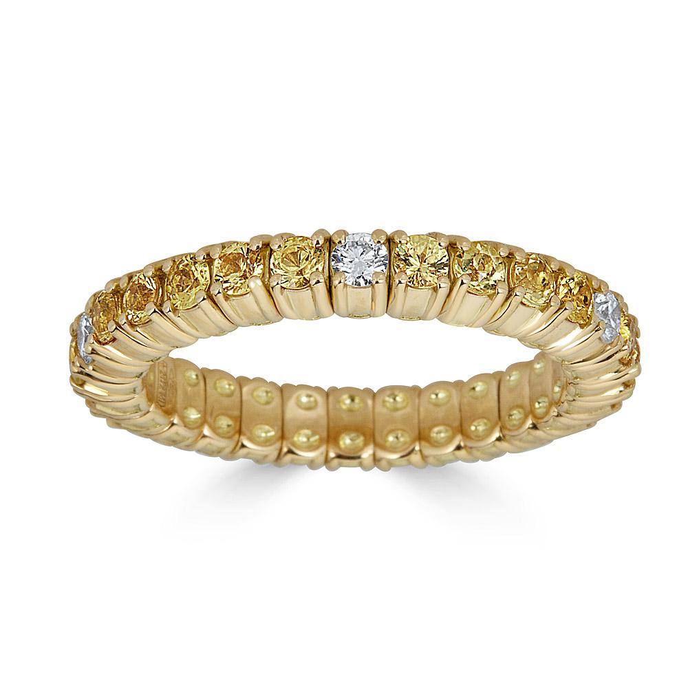 Yellow Gold Stretch Ring with Diamonds and Yellow Sapphires