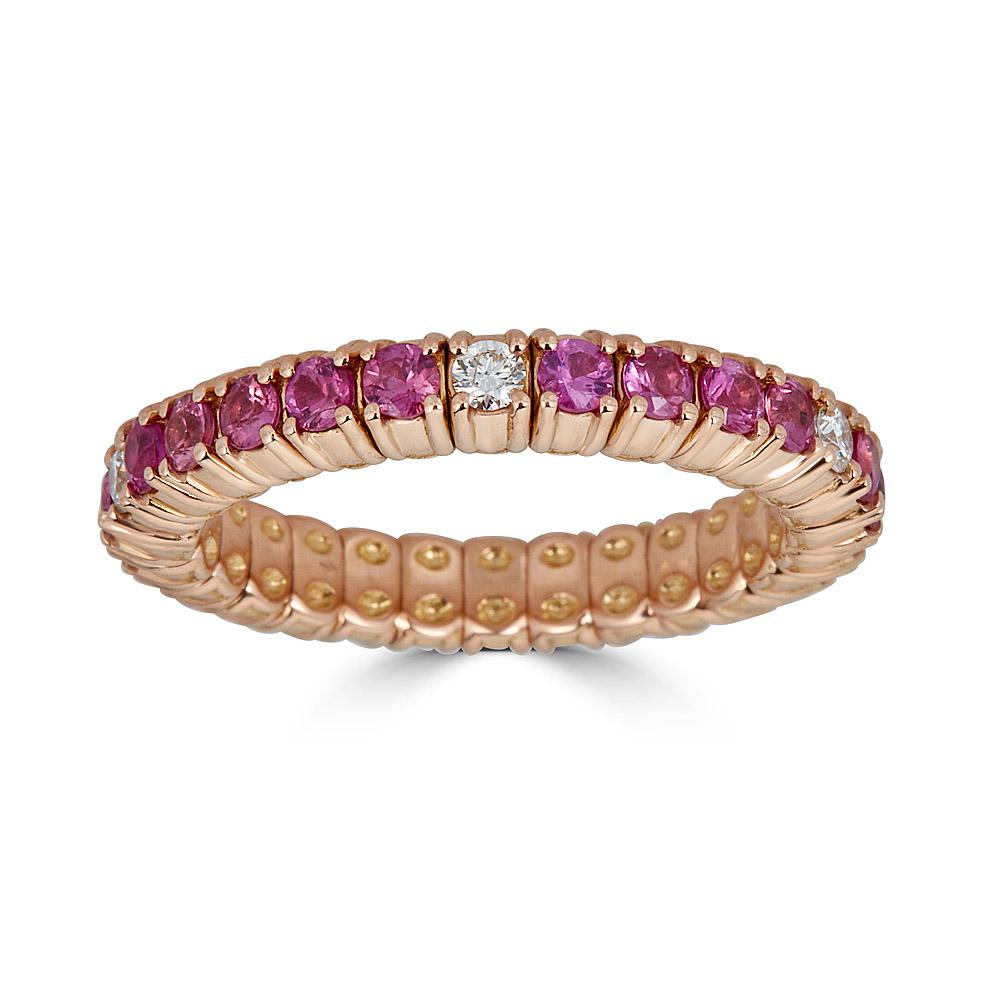 Rose Gold Stretch Ring with Diamonds and Pink Sapphires