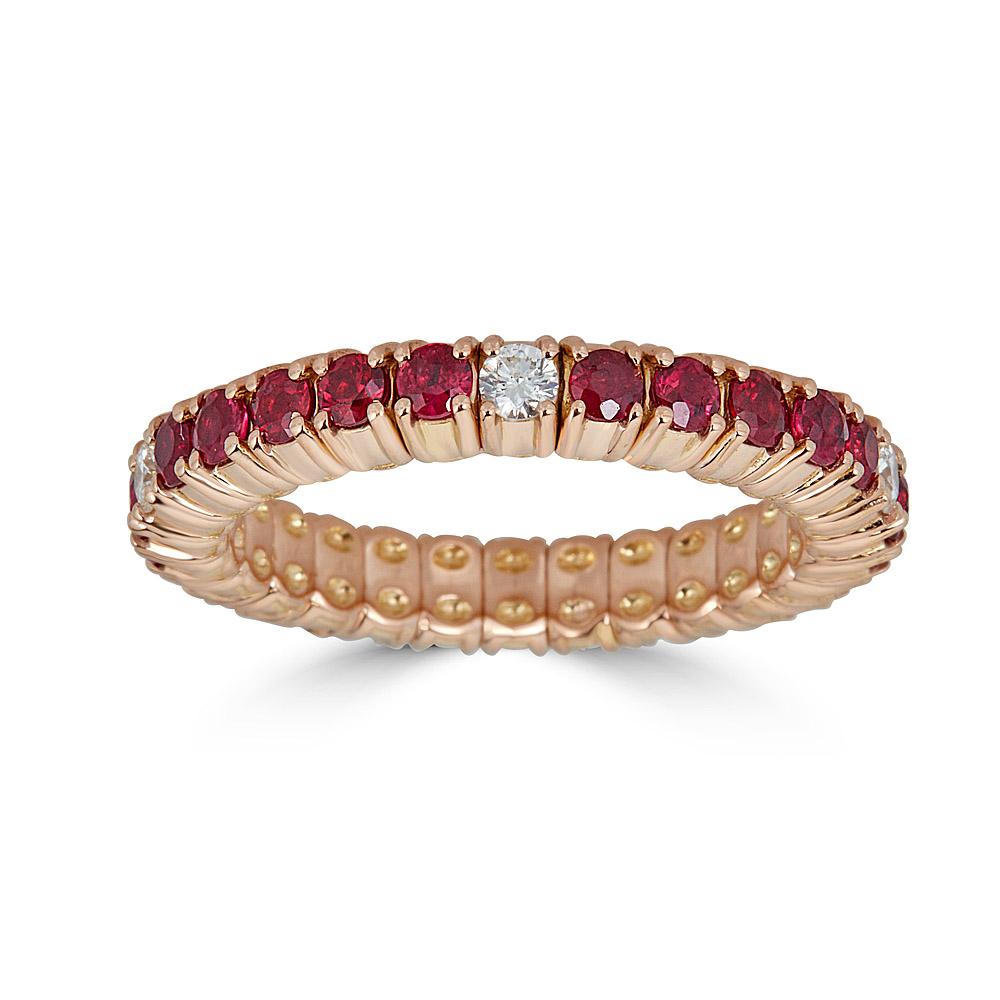 Rose Gold Stretch Ring with Diamonds and Rubies