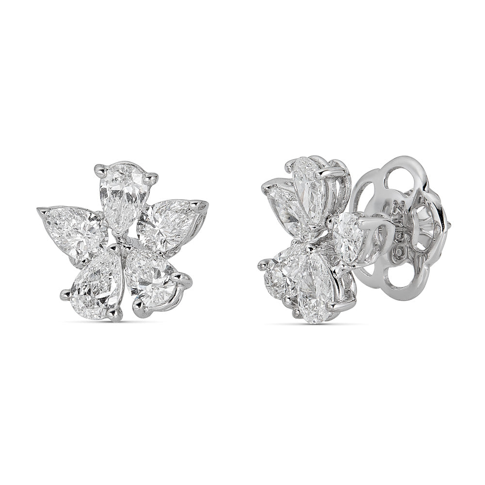 White Gold Stud Earrings with Pear Shape Diamonds