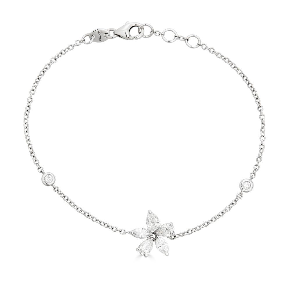 White Gold Floral Bracelet with Round and Fancy Cut Diamonds