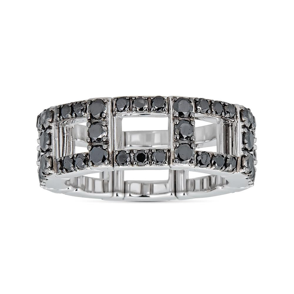 Stretch H Ring with Black Diamonds in White Gold