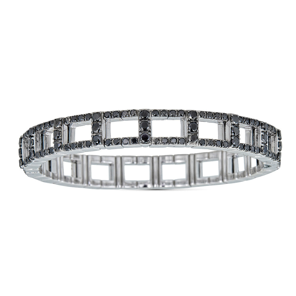 White Gold Stretch Bracelet with Black Diamonds