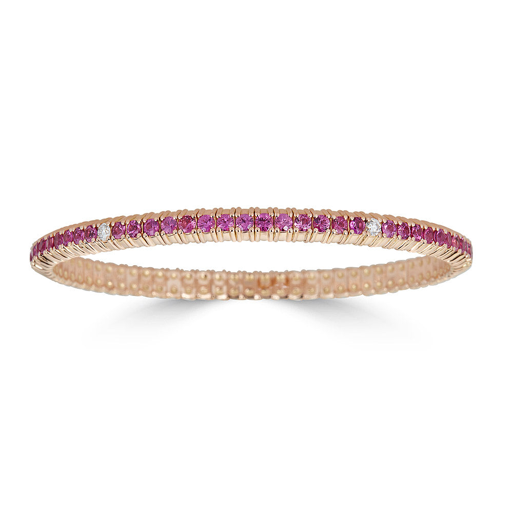 Rose Gold Stretch Bracelet with Diamonds and Pink Sapphires