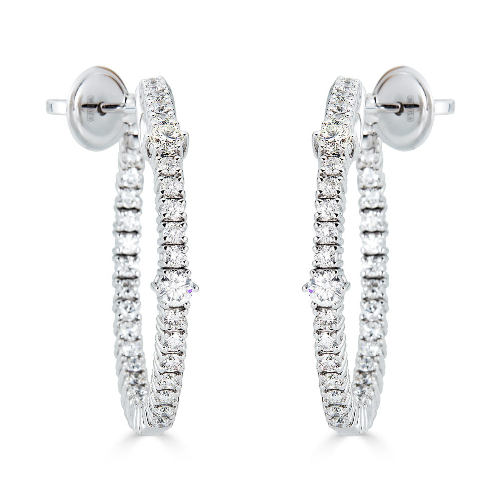 White Gold Hoop Earrings with Round Diamonds