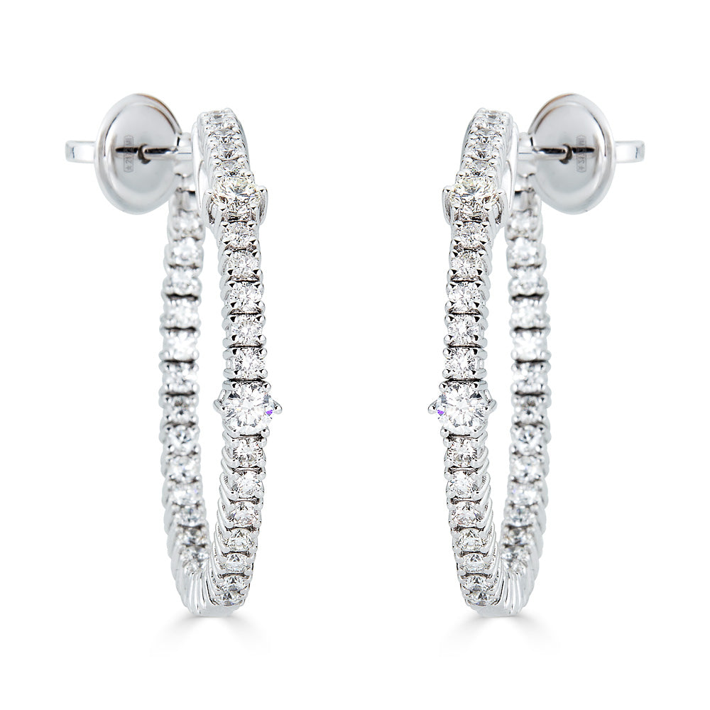White Gold Hoop Earrings with Round Diamonds