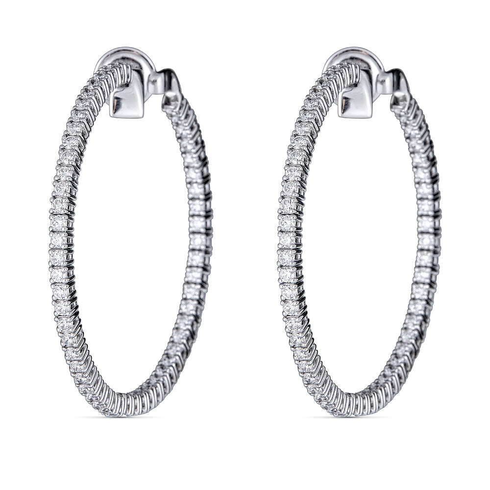 White Gold Huggie Hoop Earrings with Diamonds