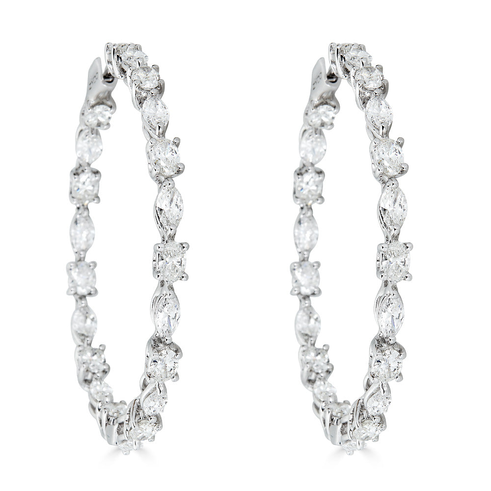 White Gold Large Hoop Earrings with Marquise and Oval Diamonds