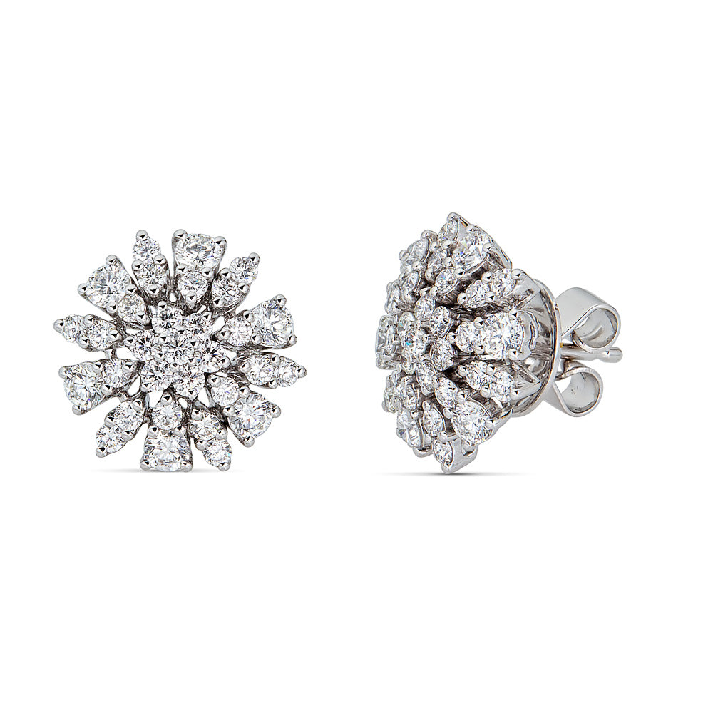 White Gold Starburst Stud Earrings with Diamonds