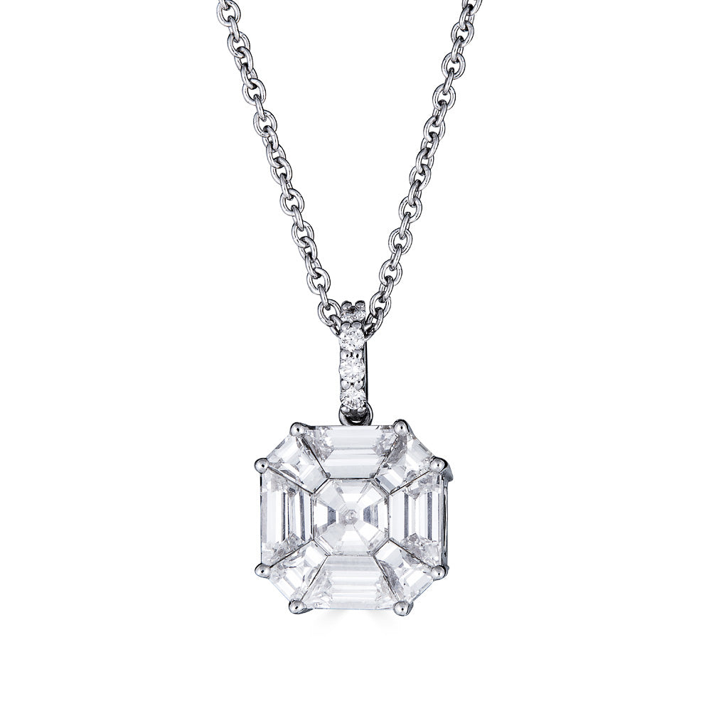 White Gold Octagonal Pendant with Diamonds Illusion Set