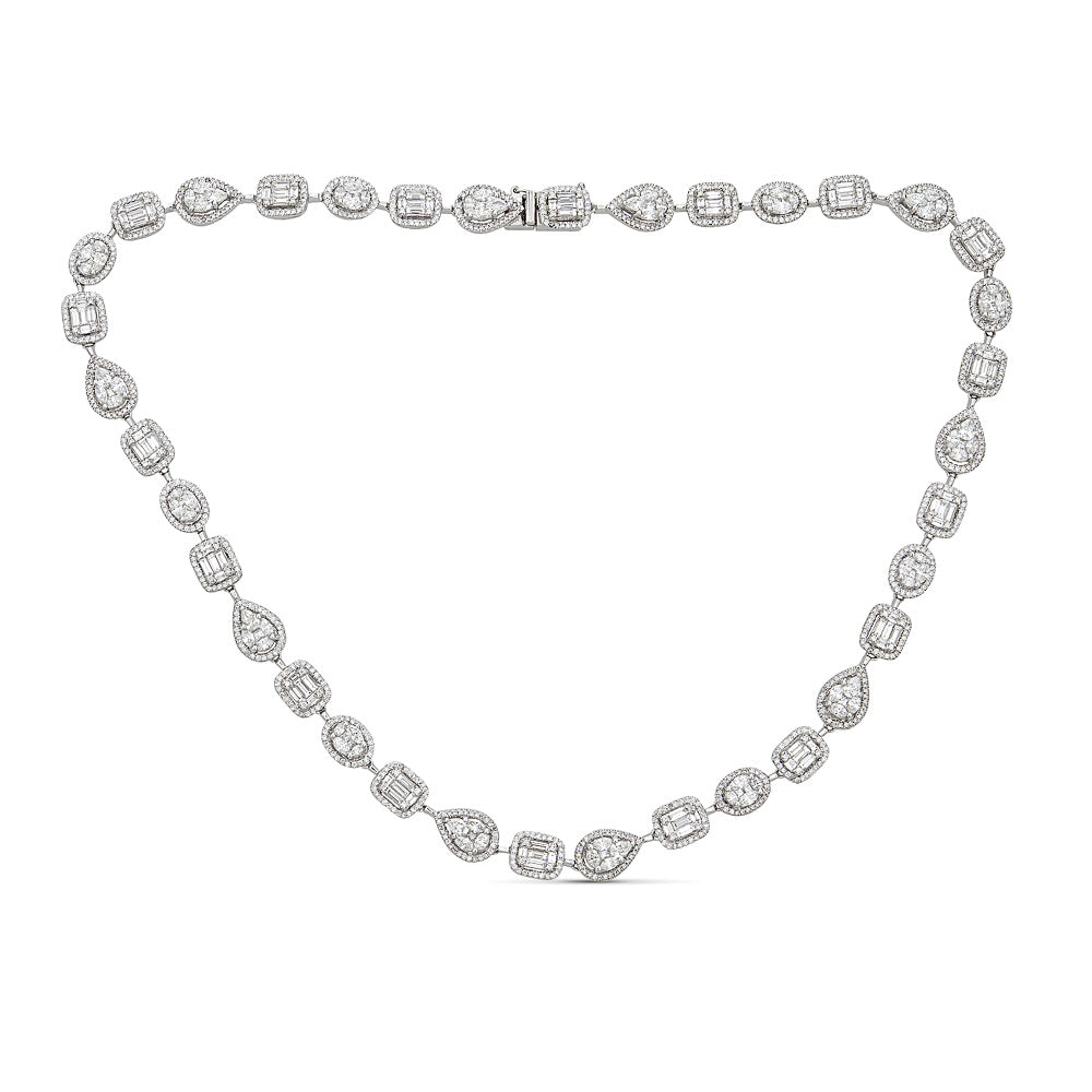 White Gold Necklace with Round and Fancy Cut Diamonds Illusion Set