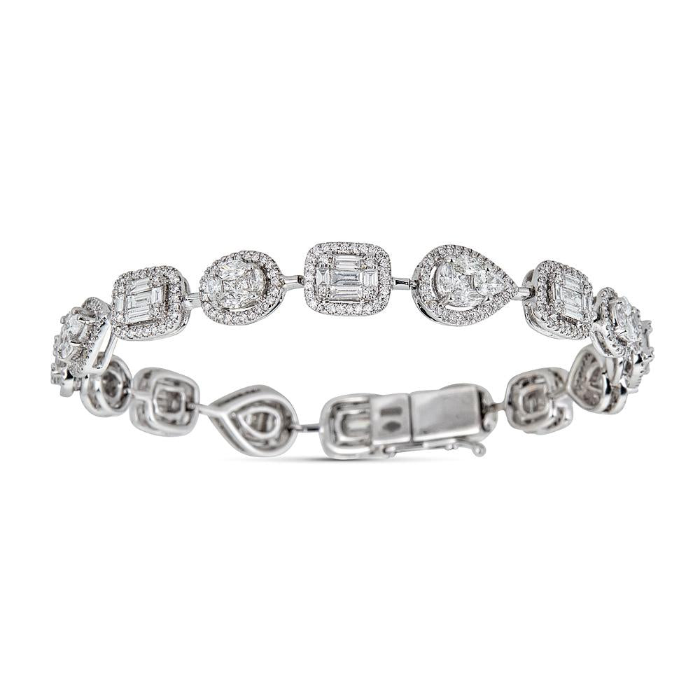 White Gold Bracelet with Round and Fancy Cut Diamonds Illusion Set