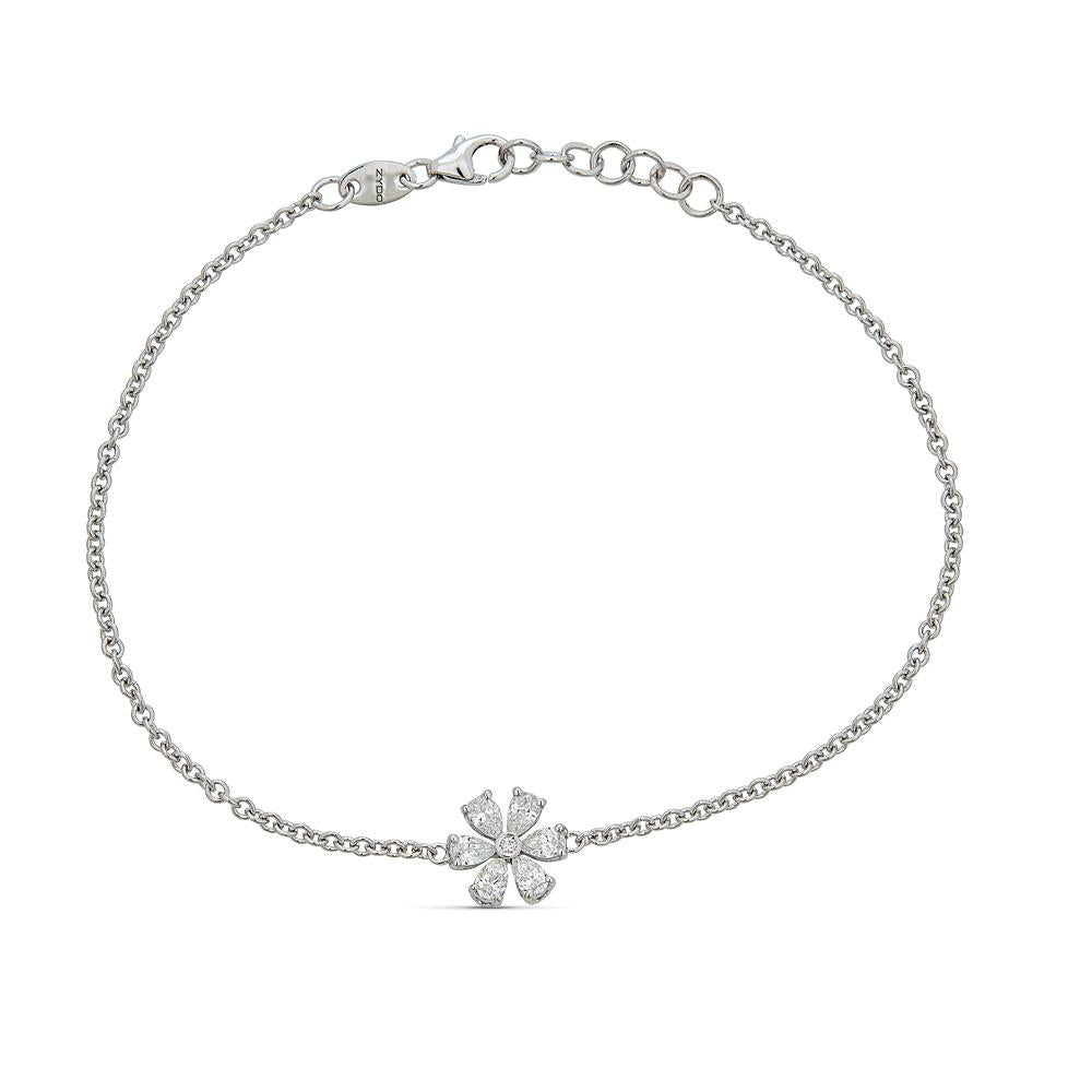 White Gold Floral Bracelet with Round and Pear Shape Diamonds