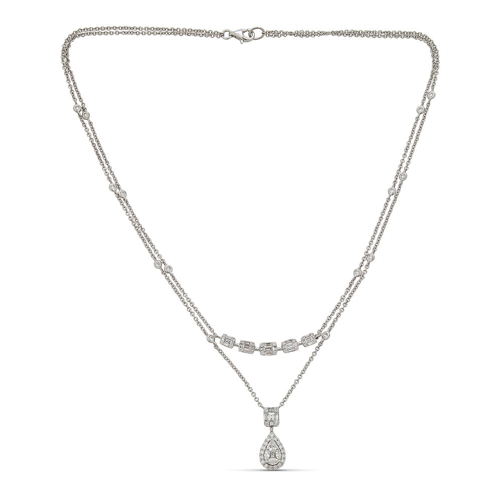 Double Chain Necklace with Round and Fancy Cut Diamonds Illusion