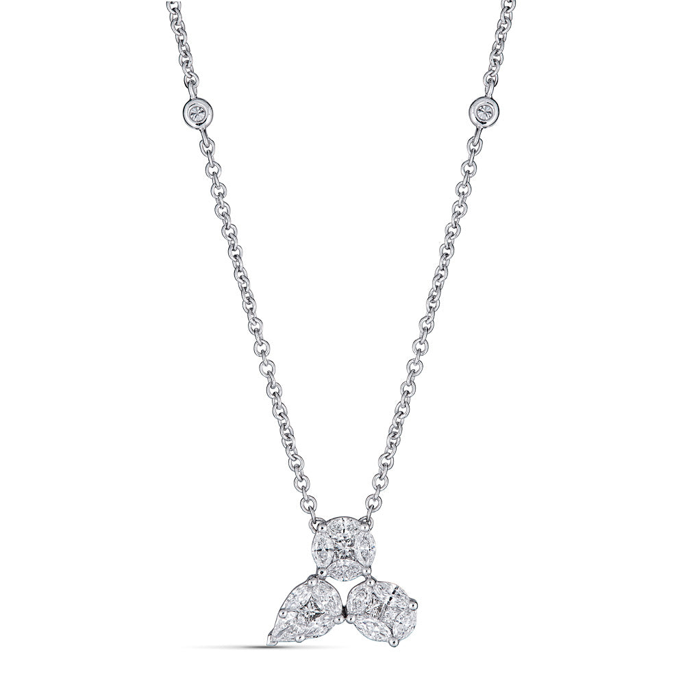 White Gold Pendant with Round and Fancy Cut Diamonds Illusion Set