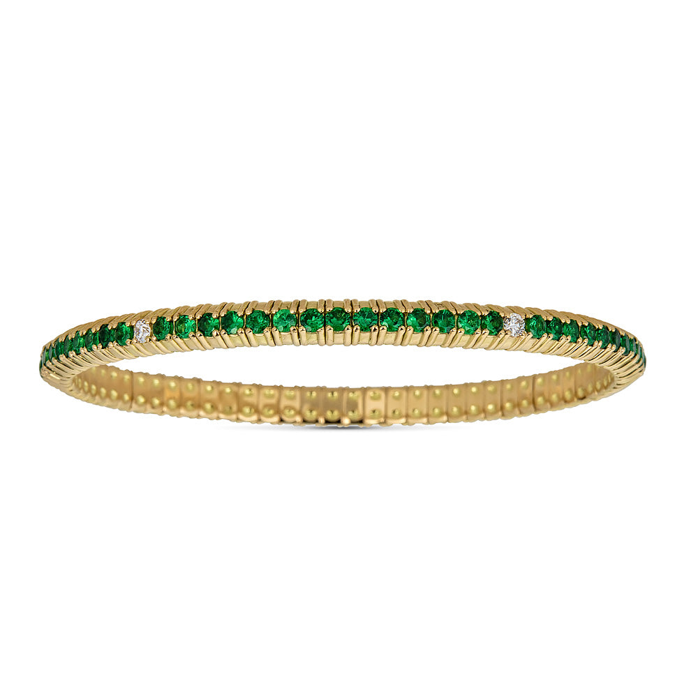 Yellow Gold Stretch Bracelet with Diamonds and Tsavorites