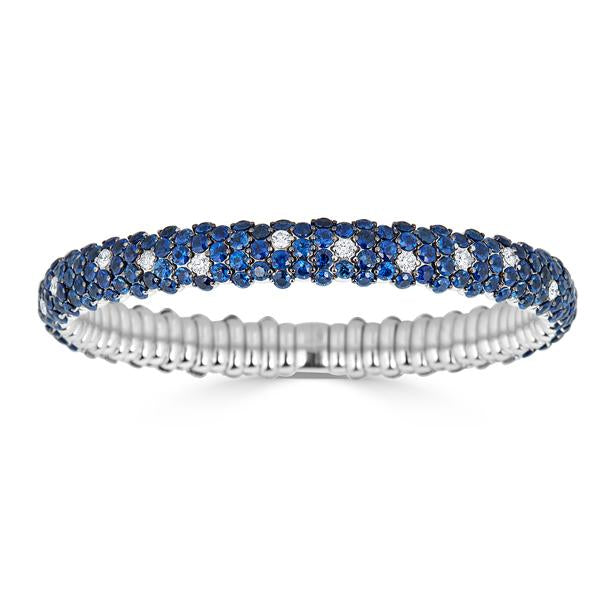 White Gold Stretch Bracelet with Diamonds and Blue Sapphires
