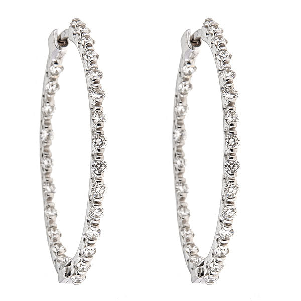 White Gold Medium Hoop Earrings with Diamonds-0