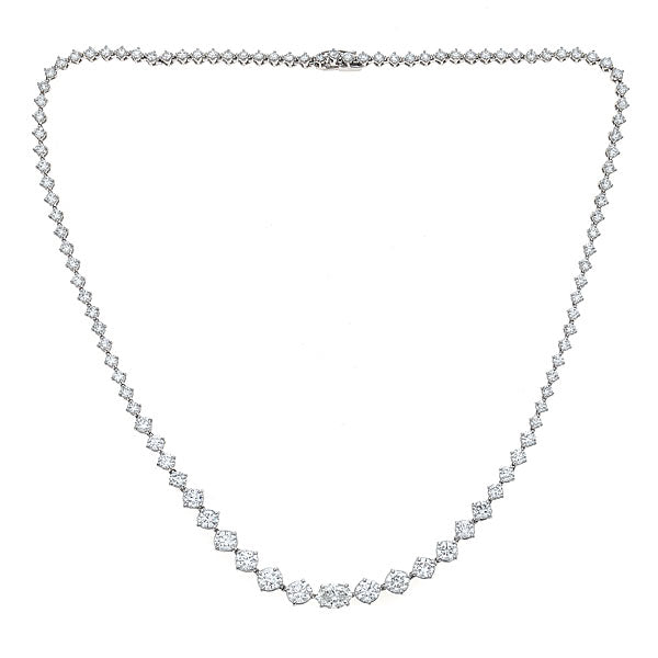 White Gold Tennis Necklace with Round and Oval Diamonds-0