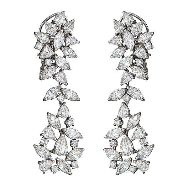 White Gold Drop Cluster Earrings with Round and Fancy Cut Diamonds-0
