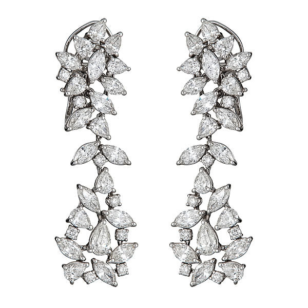 White Gold Drop Cluster Earrings with Round and Fancy Cut Diamonds-0