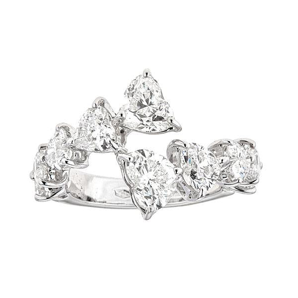 White Gold Overlap Ring with Heart Shape Diamonds