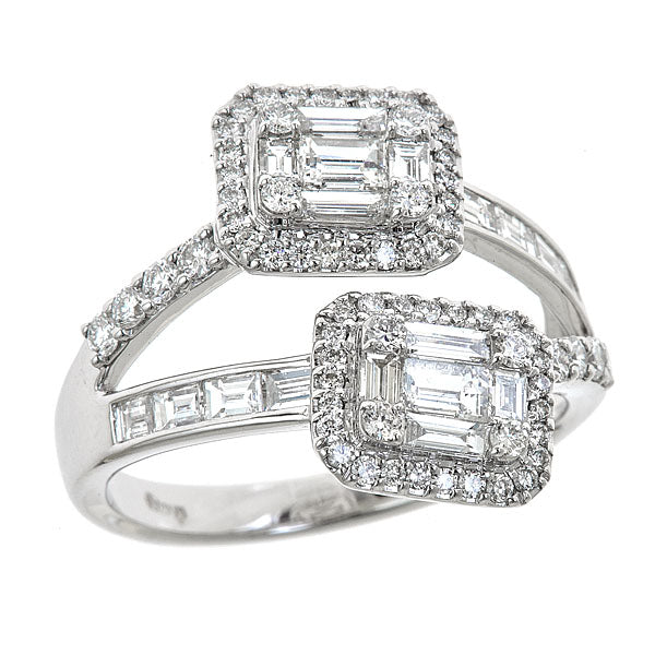 White Gold Ring with Round and Emerald Cut Diamonds Illusion Set-0