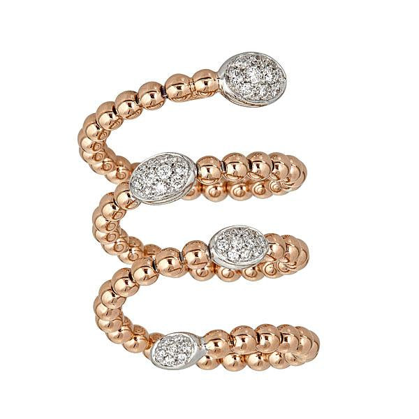 Rose and White Gold Coil Ring with Pave Set Diamonds