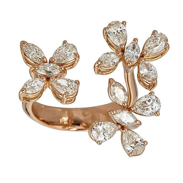 Rose Gold Flower Ring with Fancy Cut Diamonds-0