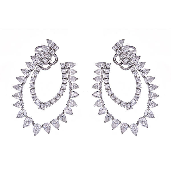 White Gold Huggie Earrings with Round and Pear Shape Diamonds-0