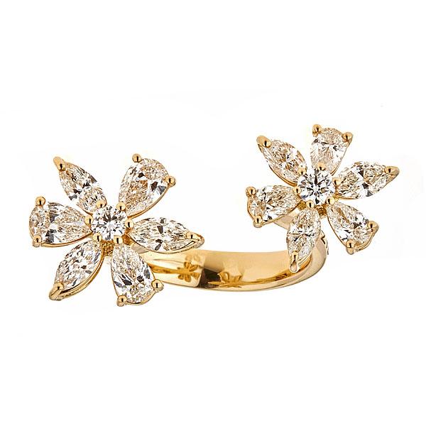 Yellow Gold Flower Ring with Round and Fancy Cut Diamonds-0