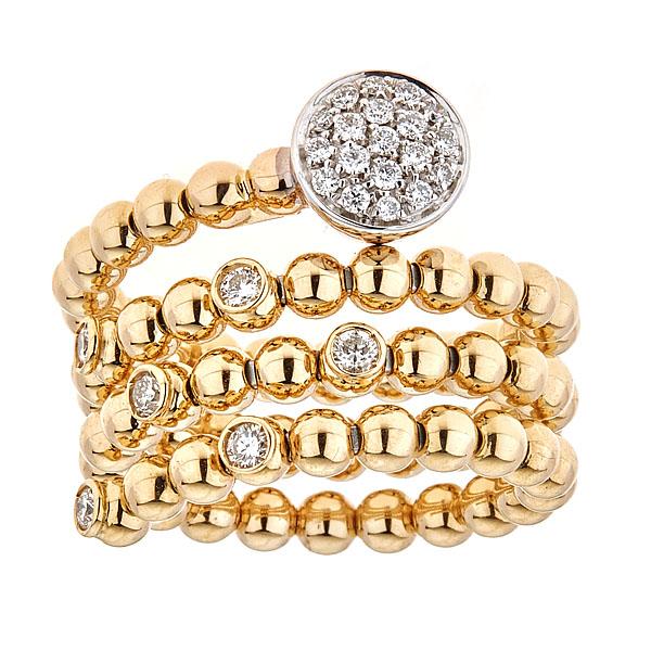 Yellow and White Gold Coil Ring with Diamonds Pave Set-0