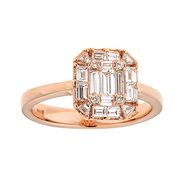 Rose Gold Octagonal Ring with Round and Emerald Cut Diamonds Illusion Set-0