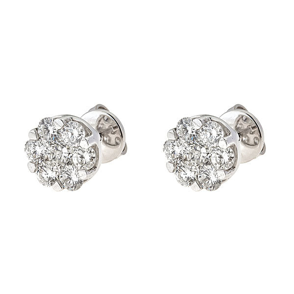White Gold Round Rosette Stud Earrings with Diamonds Illusion Set-0