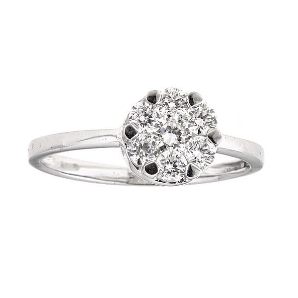 White Gold Round Rosette Ring with Diamonds Illusion Set-0