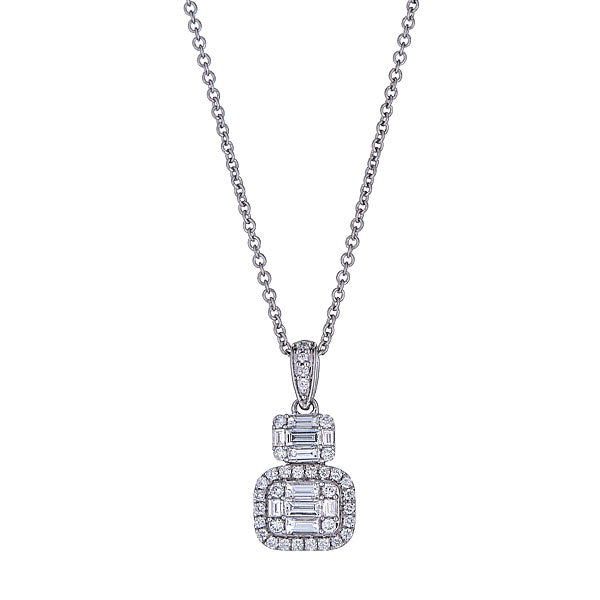 White Gold Pendant with Round and Emerald Cut Diamonds Illusion Set-0