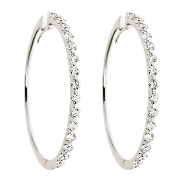 White Gold Large Hoop Earrings with Round Diamonds-0