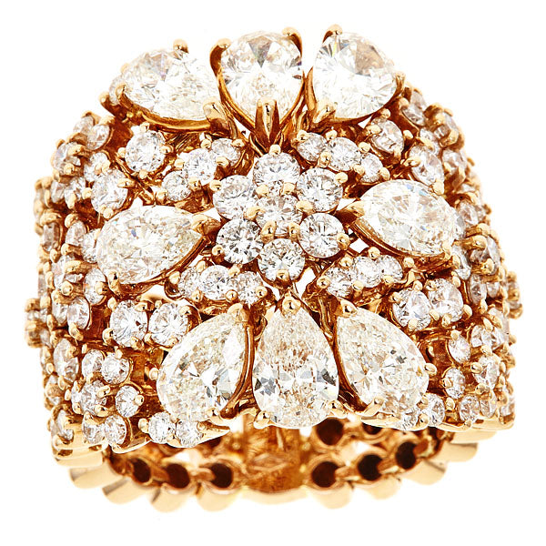 Rose Gold Flexible Cocktail Ring with Round and Pear Shape Diamonds-0