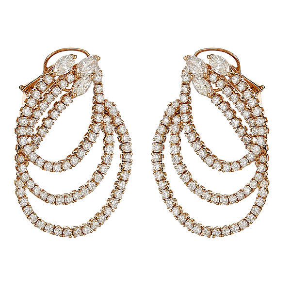 Rose Gold Hoop Earrings with Round and Marquise Diamonds-0