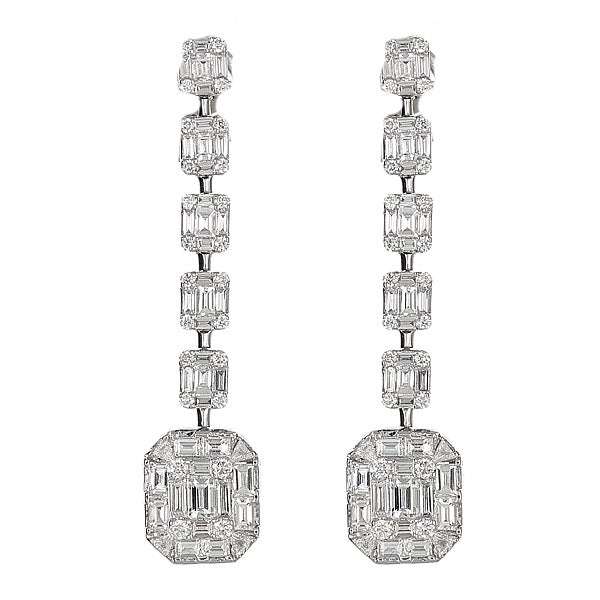 Drop Illusion Set Earrings with Round and Emerald Cut