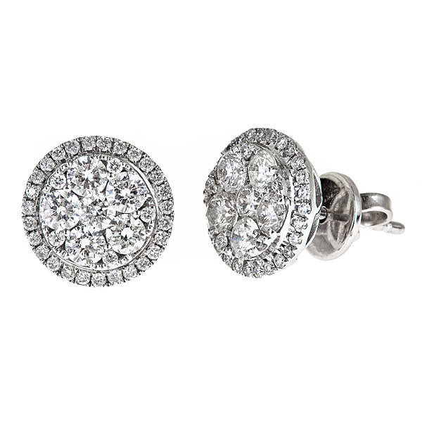 White Gold Round Stud Earrings with Diamonds Illusion Set-0