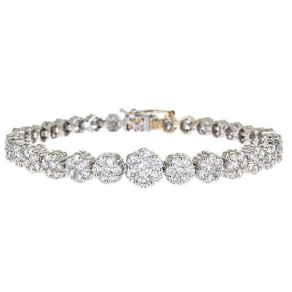 White Gold Graduating Rosette Tennis Bracelet with Diamonds Illusion Set-0