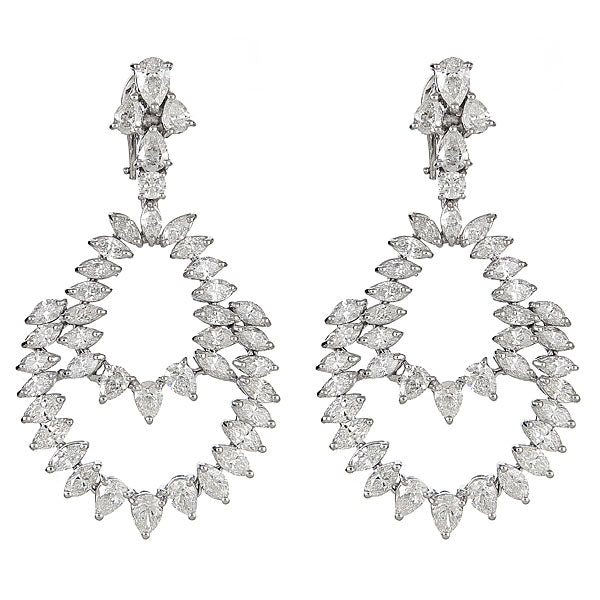 White Gold Drop Earrings with Round and Fancy Cut Diamonds-0